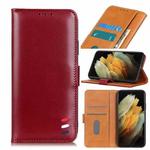 For Samsung Galaxy S21 Ultra 5G 3-Color Pearl Texture Magnetic Buckle Horizontal Flip PU Leather Case with Card Slots & Wallet & Holder(Wine Red)