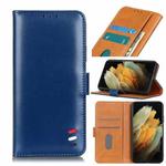 For Samsung Galaxy S21 Ultra 5G 3-Color Pearl Texture Magnetic Buckle Horizontal Flip PU Leather Case with Card Slots & Wallet & Holder(Blue)