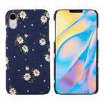 For iPhone XR PC + Denim Texture Printing Protective Case(White Flower)