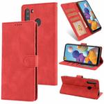 For Samsung Galaxy A21 Fantasy Classic Skin-feel Calfskin Texture Magnetic Buckle Horizontal Flip PU Leather Case with Holder & Card Slot & Wallet(Red)