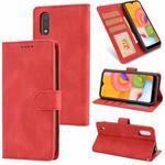 For Samsung Galaxy A01 (EU Version) Fantasy Classic Skin-feel Calfskin Texture Magnetic Buckle Horizontal Flip PU Leather Case with Holder & Card Slot & Wallet(Red)