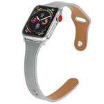 Leather Watch Band with Steel Button For Apple Watch Series 8&7 41mm / SE 2&6&SE&5&4 40mm / 3&2&1 38mm(Dark Grey)