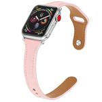 Leather Watch Band with Steel Button For Apple Watch Ultra 49mm&Watch Ultra 2 49mm / Series 9&8&7 45mm / SE 3&SE 2&6&SE&5&4 44mm / 3&2&1 42mm(Pink)