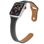 Leather Watch Band with Steel Button For Apple Watch Ultra 49mm / Series 8&7 45mm / SE 2&6&SE&5&4 44mm / 3&2&1 42mm(Black)