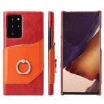 For Samsung Galaxy Note 20 Fierre Shann Oil Wax Texture Genuine Leather Back Cover Case with 360 Degree Rotation Holder & Card Slot(Red+Light Brown)