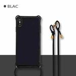 For iPhone X / XS Colorful Candy Shockproof PET Back Cover+ TPU Frame Phone Protective Case With Lanyard Neck Strap Rope（Adjustable length: 113CM）(Black)