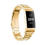 Three Beads Slingshot Buckle Solid Stainless Steel Watch Band for Fitbit Charge 4 (Gold)