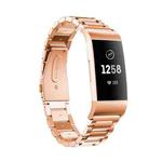 Three Beads Slingshot Buckle Solid Stainless Steel Wrist Strap Watch Band for Fitbit Charge 4 (Rose Gold)