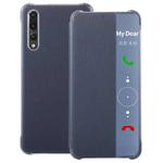For Huawei P20 Pro Litchi Texture PC + PU Horizontal Flip Case with Smart View Winodw and Sleep Wake-up Function(Blue)
