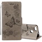 For Huawei  P9 Lite Mini Vintage Embossed Floral Butterfly Pattern Horizontal Flip Leather Case with Card Slot & Holder & Wallet & Lanyard (Grey)