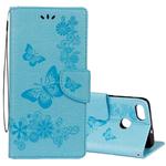 For Huawei  P9 Lite Mini Vintage Embossed Floral Butterfly Pattern Horizontal Flip Leather Case with Card Slot & Holder & Wallet & Lanyard (Blue)
