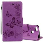 For Huawei  P9 Lite Mini Vintage Embossed Floral Butterfly Pattern Horizontal Flip Leather Case with Card Slot & Holder & Wallet & Lanyard (Purple)