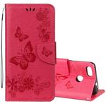 For Huawei  P9 Lite Mini Vintage Embossed Floral Butterfly Pattern Horizontal Flip Leather Case with Card Slot & Holder & Wallet & Lanyard (Red)