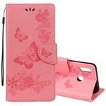 For Huawei  P20 Lite Vintage Embossed Floral Butterfly Pattern Horizontal Flip Leather Case with Card Slot & Holder & Wallet & Lanyard (Pink)
