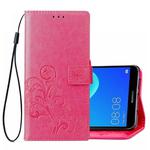 Lucky Clover Pressed Flowers Pattern Leather Case for Huawei Y5 Prime (2018), with Holder & Card Slots & Wallet & Hand Strap (Magenta)