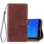 Lucky Clover Pressed Flowers Pattern Leather Case for Huawei Y5 Prime (2018), with Holder & Card Slots & Wallet & Hand Strap (Brown)