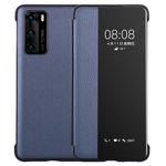 For Huawei P40 PU Leather Horizontal Flip Case, with Smart View Window & Sleep / Wake-up Function (Dark Blue)