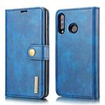 DG.MING Crazy Horse Texture Flip Detachable Magnetic Leather Case for Huawei P30 Lite, with Holder & Card Slots & Wallet (Blue)