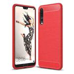 For Huawei  P20 Pro Brushed Texture Carbon Fiber Shockproof TPU Protective Back Case(Red)