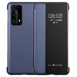 For Huawei P40 Pro PU Leather Horizontal Flip Case, with Caller ID Display & Sleep / Wake-up Function(Dark Blue)