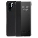 Litchi Texture PC + PU Horizontal Flip Case for Huawei P30 Pro, with Touch Call Display ID&Sleep/Wake-up Function (Black)