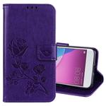 For Huawei P9 Lite Mini Rose Embossed Horizontal Flip Environmental PU Leather Case with Holder & Card Slots & Wallet(Purple)
