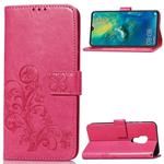 Lucky Clover Pressed Flowers Pattern Leather Case for Huawei Mate 20, with Holder & Card Slots & Wallet & Hand Strap (Magenta)