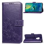 Lucky Clover Pressed Flowers Pattern Leather Case for Huawei Mate 20, with Holder & Card Slots & Wallet & Hand Strap (Purple)