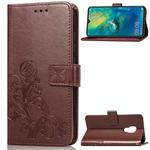 Lucky Clover Pressed Flowers Pattern Leather Case for Huawei Mate 20, with Holder & Card Slots & Wallet & Hand Strap (Brown)