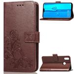 Lucky Clover Pressed Flowers Pattern Leather Case for Huawei Y9 (2019) / Enjoy 9 Plus, with Holder & Card Slots & Wallet & Hand Strap (Brown)