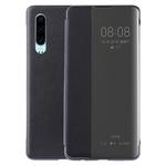 Litchi Texture PC + PU Horizontal Flip Case for Huawei P30, with Touch Call Display ID&Sleep/Wake-up Function (Black)