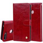 Business Style Oil Wax Texture Horizontal Flip Leather Case for Huawei Honor 7A (with fingerprint hole), with Holder & Card Slots & Wallet(Red)