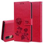 Rose Embossed Horizontal Flip PU Leather Case for Huawei P20, with Holder & Card Slots & Wallet (Red)