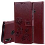 Rose Embossed Horizontal Flip PU Leather Case for Huawei Y9 (2019), with Holder & Card Slots & Wallet (Brown)