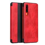 Fierre Shann Crazy Horse Texture Horizontal Flip PU Leather Case for Huawei P30, with Smart View Window & Sleep Wake-up Function (Red)
