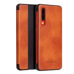 Fierre Shann Crazy Horse Texture Horizontal Flip PU Leather Case for Huawei P30, with Smart View Window & Sleep Wake-up Function (Brown)