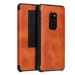 Fierre Shann Crazy Horse Texture Horizontal Flip PU Leather Case for Huawei Mate 20, with Smart View Window & Sleep Wake-up Function (Brown)