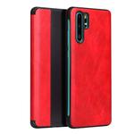 Fierre Shann Crazy Horse Texture Horizontal Flip PU Leather Case for Huawei P30 Pro, with Smart View Window & Sleep Wake-up Function(Red)