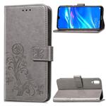 Lucky Clover Pressed Flowers Pattern Leather Case for Huawei Enjoy 9, with Holder & Card Slots & Wallet & Hand Strap (Grey)