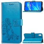 Lucky Clover Pressed Flowers Pattern Leather Case for Huawei Enjoy 9, with Holder & Card Slots & Wallet & Hand Strap (Blue)