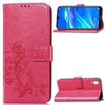 Lucky Clover Pressed Flowers Pattern Leather Case for Huawei Enjoy 9, with Holder & Card Slots & Wallet & Hand Strap (Rose Red)