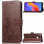 Lucky Clover Pressed Flowers Pattern Leather Case for Huawei Honor 8A, with Holder & Card Slots & Wallet & Hand Strap (Brown)