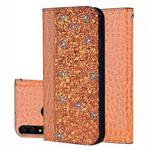 Crocodile Texture Glitter Powder Horizontal Flip Leather Case for Huawei Y9 prime (2019), with Card Slots & Holder (Orange)