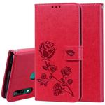 Rose Embossed Horizontal Flip PU Leather Case for Huawei P Smart Z, with Holder & Card Slots & Wallet (Red)