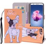 Hearted Dog Pattern Colored Drawing Horizontal Flip Leather Case for Huawei P Smart / Enjoy 7S, with Holder & Card Slots & Wallet & Lanyard