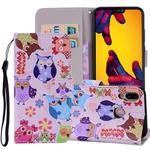 Colored Owl Pattern Colored Drawing Horizontal Flip Leather Case for Huawei P20 Lite, with Holder & Card Slots & Wallet & Lanyard
