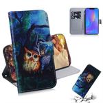 Oil Painting Owl Pattern Coloured Drawing Horizontal Flip Leather Case for Huawei P Smart+ 2019 / Nova 3i, with Holder & Card Slots & Wallet