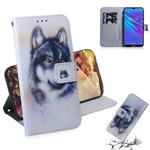 White Wolf Pattern Coloured Drawing Horizontal Flip Leather Case for Huawei Y6 (2019), with Holder & Card Slots & Wallet