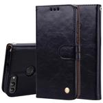 Business Style Oil Wax Texture Horizontal Flip Leather Case for Huawei P Smart / Enjoy 7S, with Holder & Card Slots & Wallet(Black)