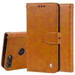 Business Style Oil Wax Texture Horizontal Flip Leather Case for Huawei P Smart / Enjoy 7S, with Holder & Card Slots & Wallet(Brown)